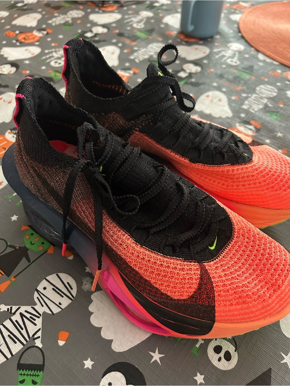 Nike Kids Black & Bright Orange Knit Running Sneakers with Pink Accents